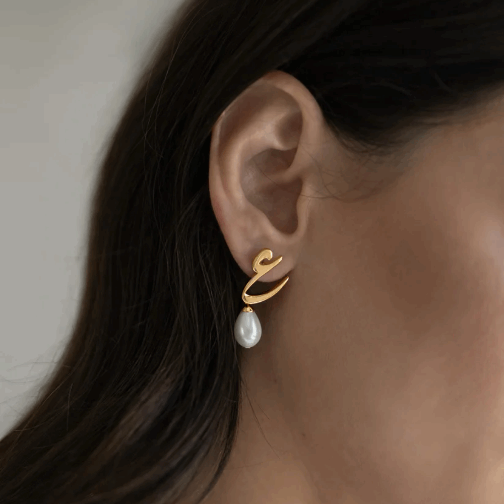 Calligraphed Initial Earring - Single