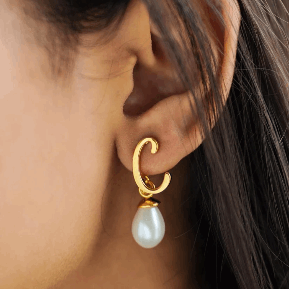 Pearl Initial Earrings