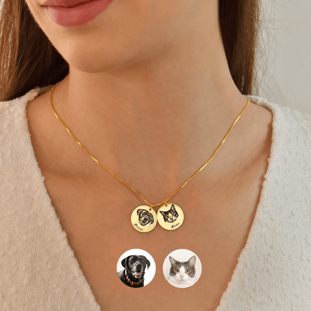 Custom Pet Portrait Name Necklace