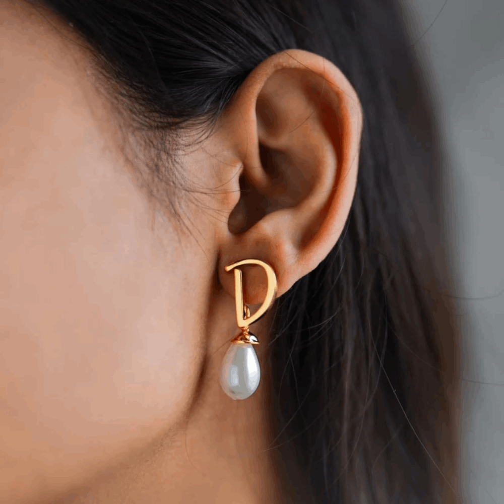Pearl Initial Earrings